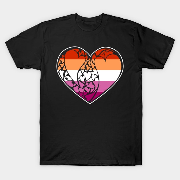 Lesbian Pride Flag LGBT+ Heart T-Shirt by aaallsmiles